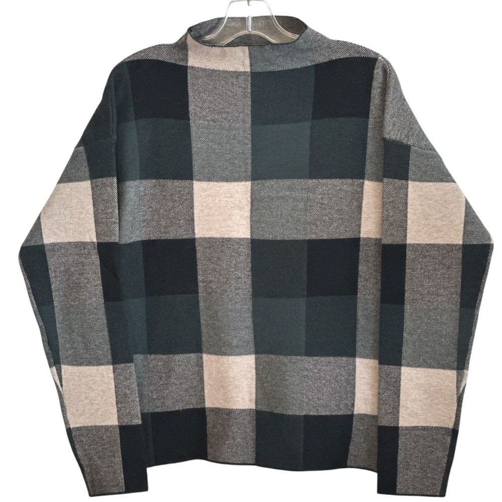Tahari Sweater Womens Green Plaid Mock Neck Dropped Shoulder Dark Academia M